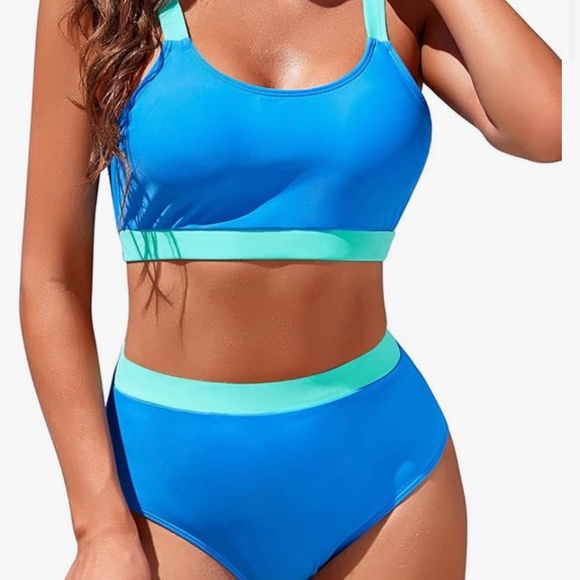 High waisted bikini-sporty block bandeau top - Picture 3 of 3